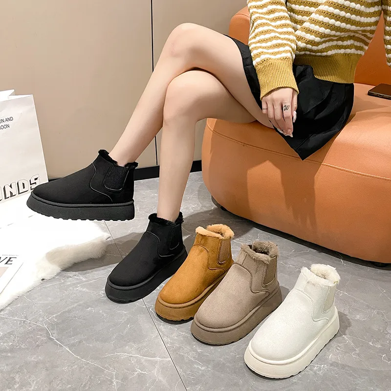 20 Autumn And Winter New Women's Thick Snow Boots Cotton Shoes Warm Plus Velvet Round Head Jacket Cotton Boots 43 HZ0115