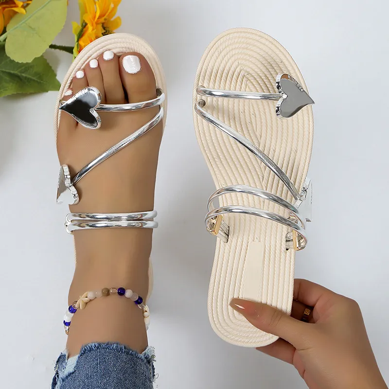 Large-Size Slippers Women 2025 Summer New Word Love Beach Sandals Hot Sale HZ0115