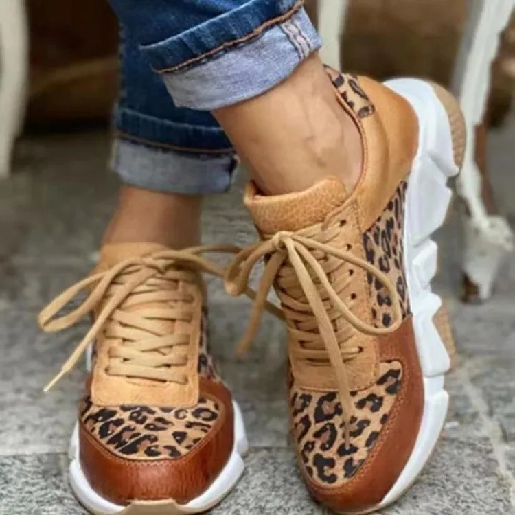 2025 Spring And Autumn New Large-Size Leopard-Print Casual Single-Shoe Women's Flat-Bottomed Sports Casual Shoes Wish HZ0115