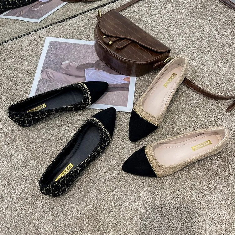 Single-Shoe Women 2025 New Korean Version Of The Sharp Small Fragrant Wind Light Heel Shoes Fashion Lattice Color Fashion Shoes HZ0115