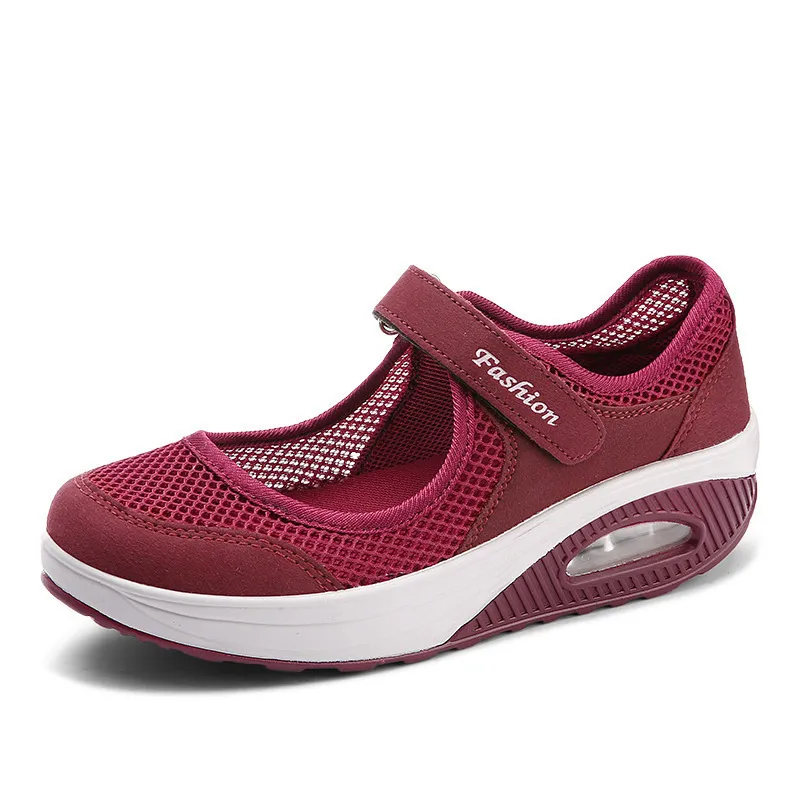 Large-Size Single-Shoe Women 2025 New Air Cushion Low-Top Magic Sticker Light Single-Shoe Solid-Color Mesh Women's Shoes HZ0115