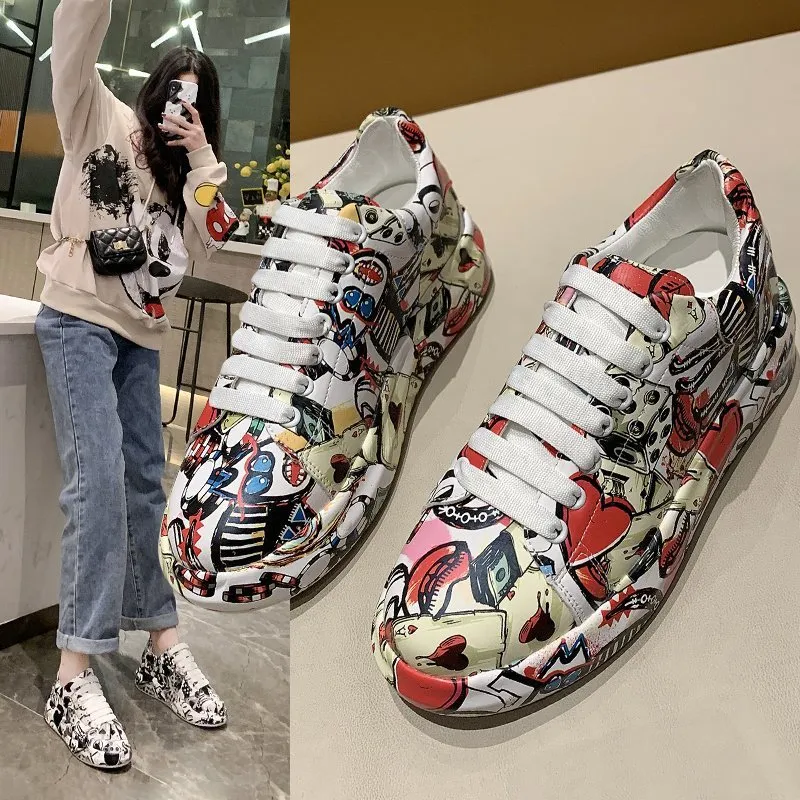 Color Old Dad Shoes Women Tide Summer Autumn New Print Graffiti Large Size Casual Single Shoes Women HZ0115