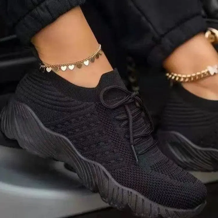 2025 Spring And Autumn Flying Sports Single Shoes Women's Shoes Large-Size Mesh Breathable Casual Shoes Women's Shoes HZ0115