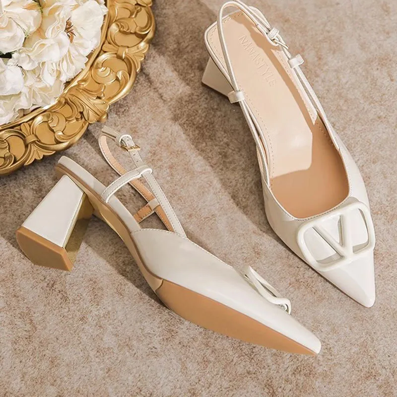 35-42 Yards Large-Size Women's Shoes 41 Fat Summer Thick Heel With Sandals Women's Pointed Korean Version Of Shallow Roman Shoes HZ0115