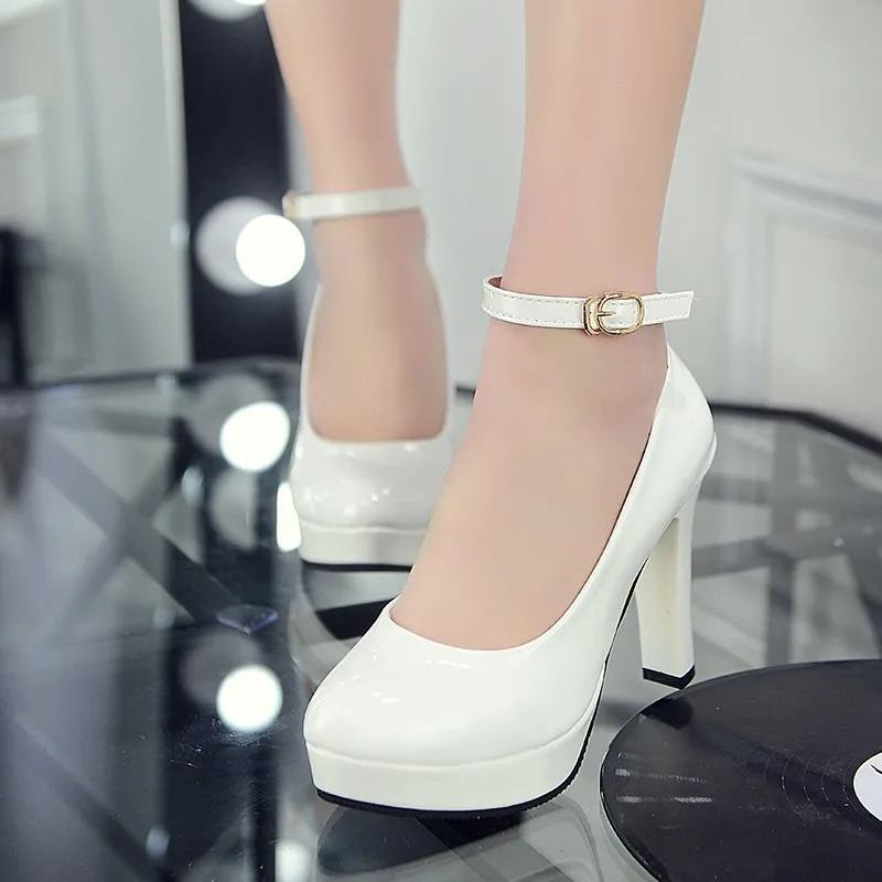 Painted Leather High Heel Professional OL Waterproof Table Shallow Single Shoes Women's High Heels Women's High-Size Shoes Fine High Heel HZ0115