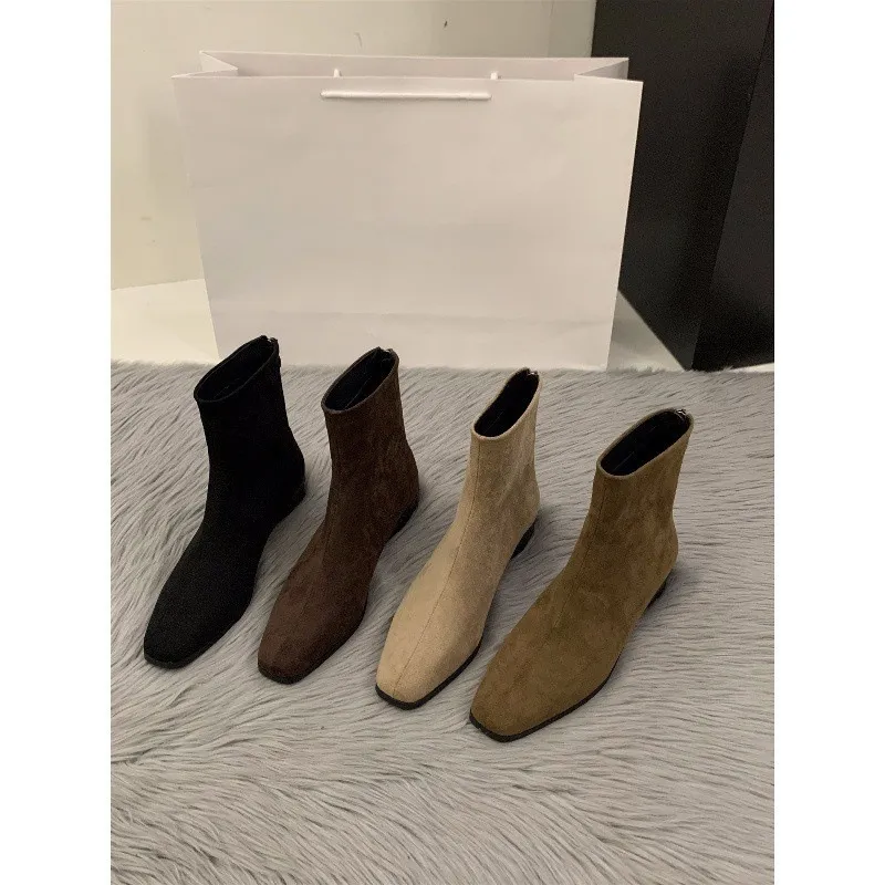 Rough Velvet Korean Small Ankle Boots Women's Shoes 2025 New Autumn And Winter Martin Boots Slim Skinny Short Boots HZ0115