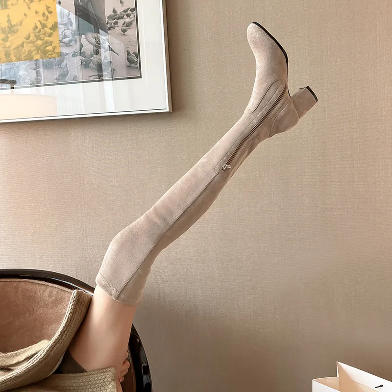 Over-Knee Boots High-Heeling Boots Elastic Boots Boots Cards Color Boots Lint Long Boots Autumn Winter Velvet High Boots HZ0115