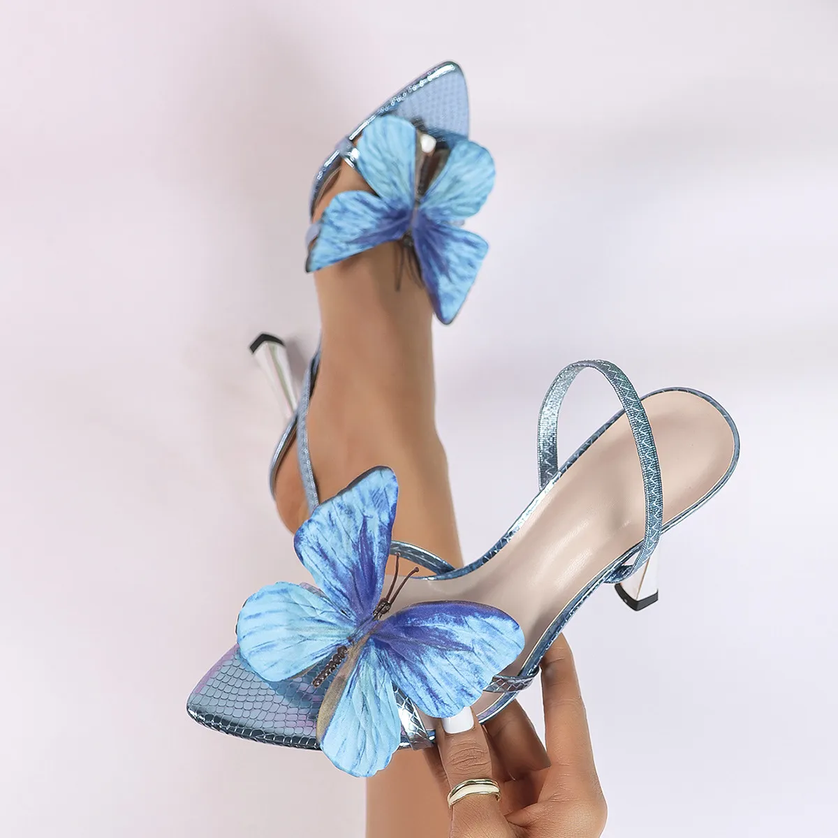 Lady L Three-Dimensional Butterfly Decoration Fine High Heel Sandals Blue High Heels HZ0115