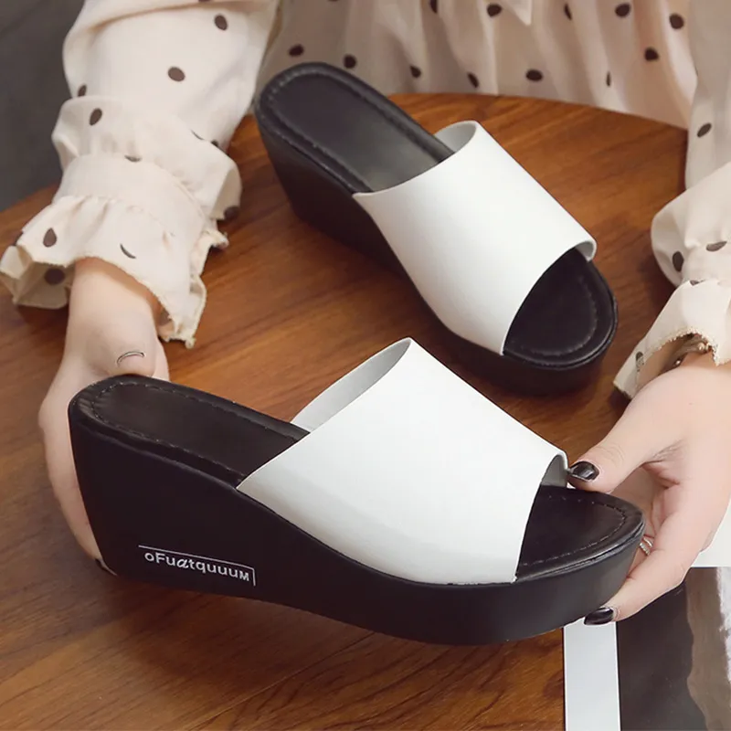 Ladies Slippers High-Heeled Slippers Women's Summer 2025 New Slope With Fish Mouth Thick Bottom Word Cool Drag HZ0115