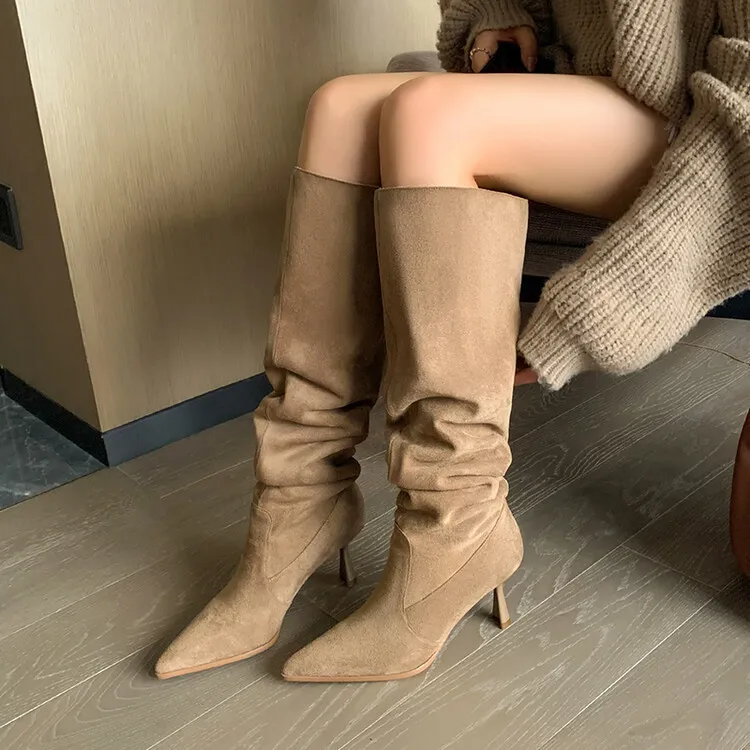 Large Barrel Pile Pile Boots Pointed Long Boots Women And High Boots High And Coarse Legs Over The Knee Boots HZ0115