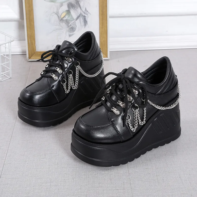 Increase The 9CM Thick-Soled Punk Women's Singles Shoes 2025 New Leather Hottie Windy Round Head Women's Shoes Size 35-42 Yards HZ0115