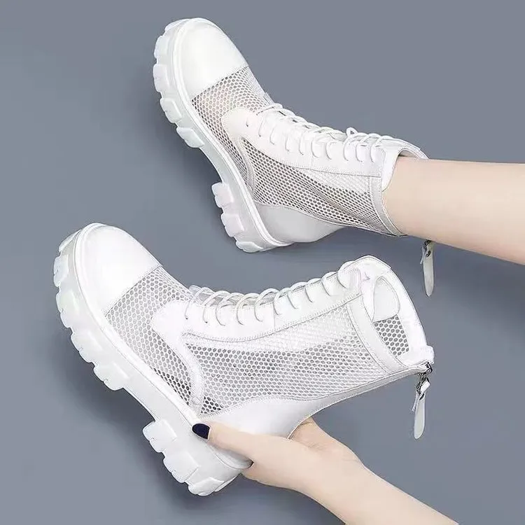 2025 Spring And Summer New Mesh Martin Boots Women's Korean Version Of Thick And Stylish Short-Singed Cool Boots HZ0115