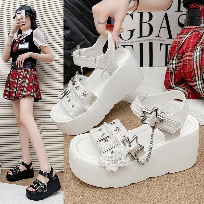 2025 New Summer Original Y2 Sub-Cultural Sandals Denim Loose Cake Slope And Summer Women's Shoes HZ0115