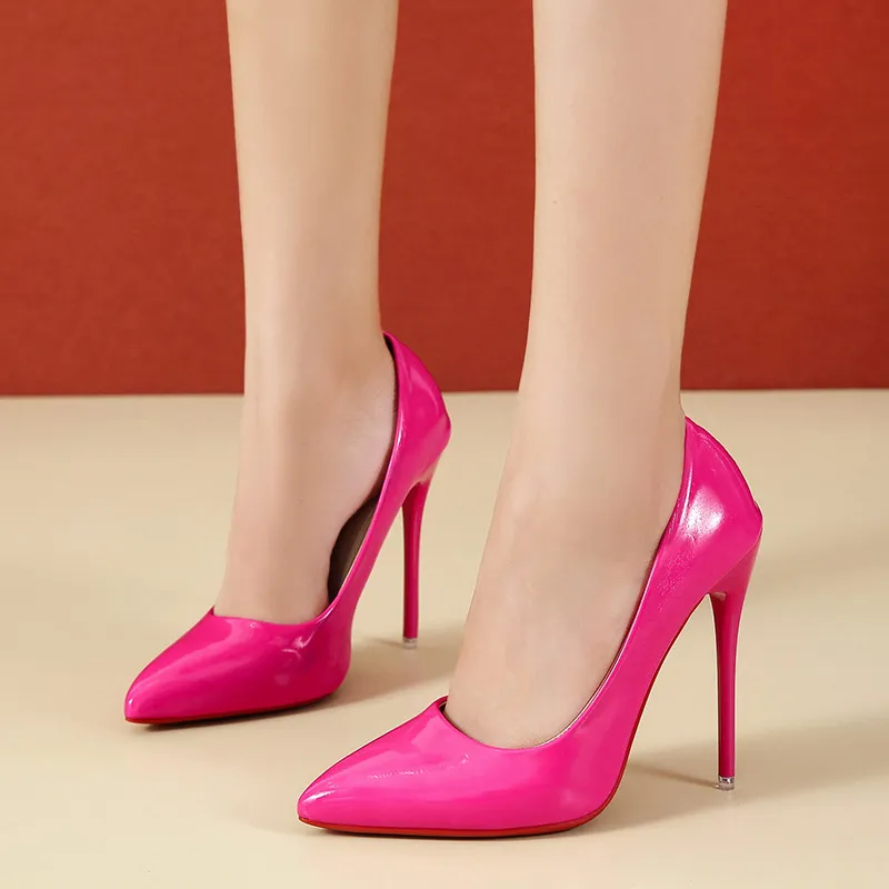 2025 Large-Size Spring High Heel High-Heeled Shoes Leather Sharp Single Shoes Women's Shoes Size 40-45 HZ0115