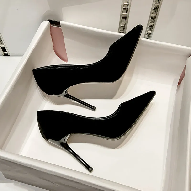 Black High-Heeled Women's Thin Heel 2025 Pointed Spring New Etiquette Single Shoes Professional Commuter Do Not Tired Work Shoes HZ0115