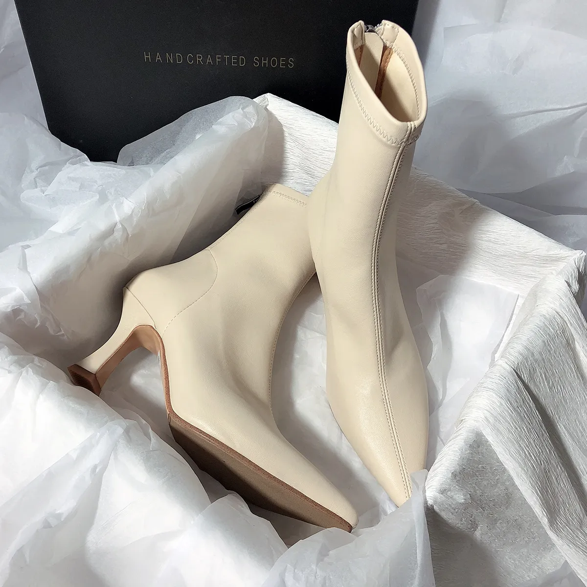 2025 New High-Hees Temperament Thin Boots Fine And Simple Elastic Boots Korean Version Of The Short Boots Woman HZ0115