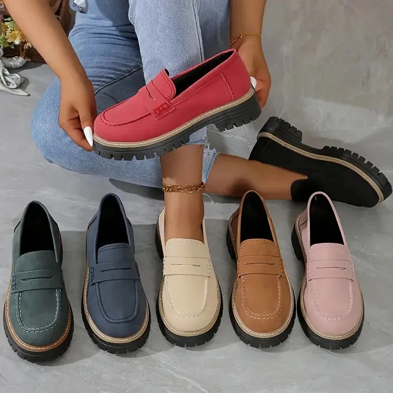 2025 New Spring And Autumn Lefu Shoes Large-Size Leisure Grinding Sand Yingfeng Women's Shoes Thick Heel Thick Back Retro HZ0115