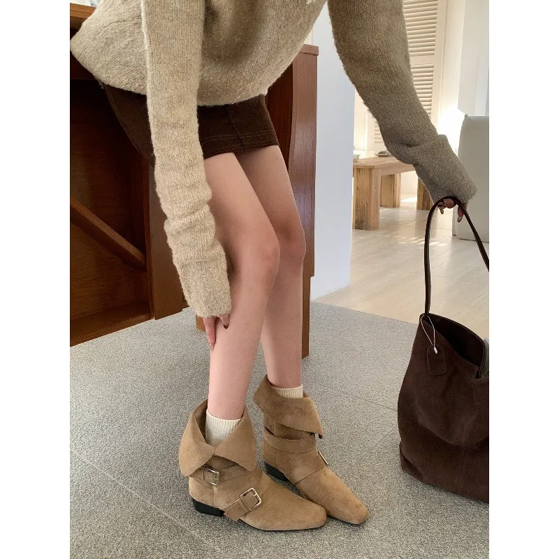 Vintage Vintage Skinny Skinny Short Boots Women's Shoes 2025 New Autumn And Winter Brown Martin Boots French Western Ankle Boots HZ0115