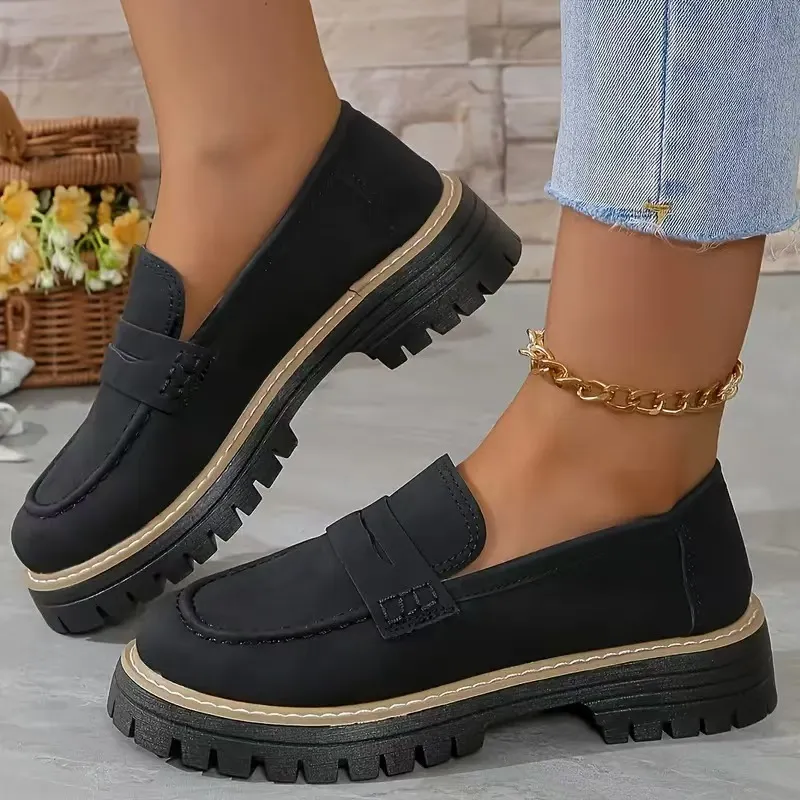 2025 New Spring And Autumn Lefu Shoes Large-Size Leisure Grinding Sand Yingfeng Women's Shoes Thick Heel Thick Back Retro HZ0115