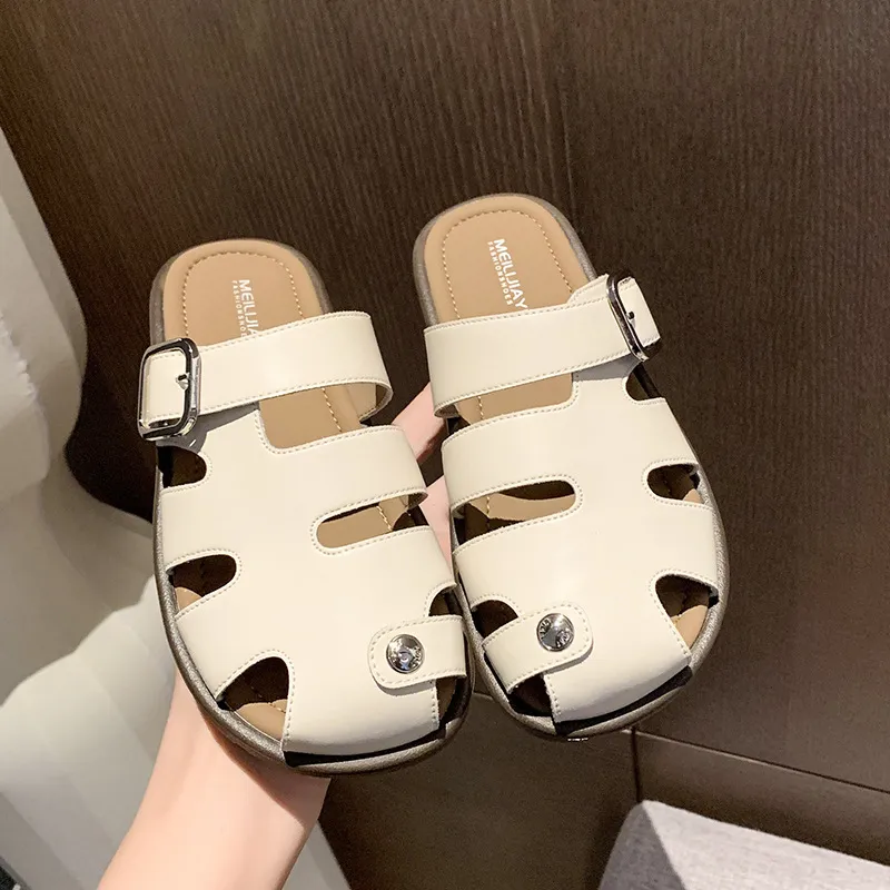 Baotou Half Slippers Women 2025 New Anti-Slip Hole Shoes Couple Cork Slippers Students Lazy Shoes Large-Size Cool Slippers HZ0115