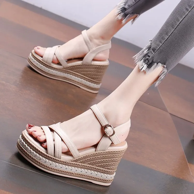 Slope Heel Sandals Women 2025 Summer New Thick-Spoeled High-Heeled Fish Mouth Sandals HZ0115