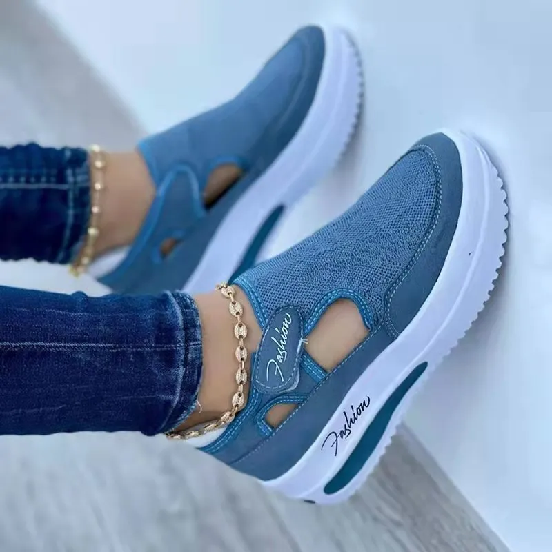 Large-Size Casual Single-Shoe Women's Spring And Summer New Flat Bottom Flying Weaving Breathable Magic Sticker Casual Mesh Shoes HZ0115