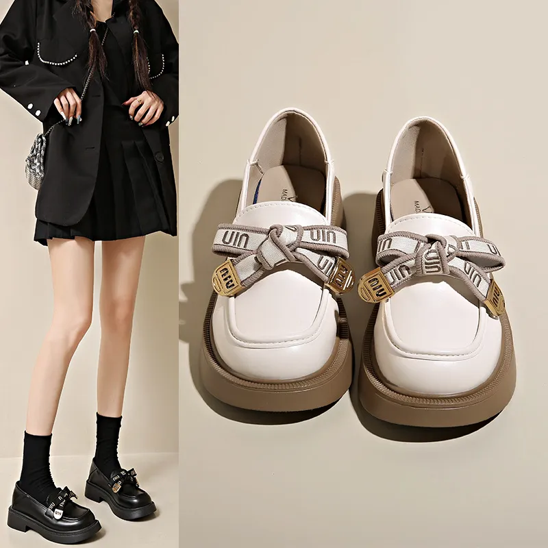 Fashion Soft Soles Of The Thick-Soled Shoes Women In The Fall Of 2025 New Thick Heel Bow Pedal Small Leather Shoes HZ0115