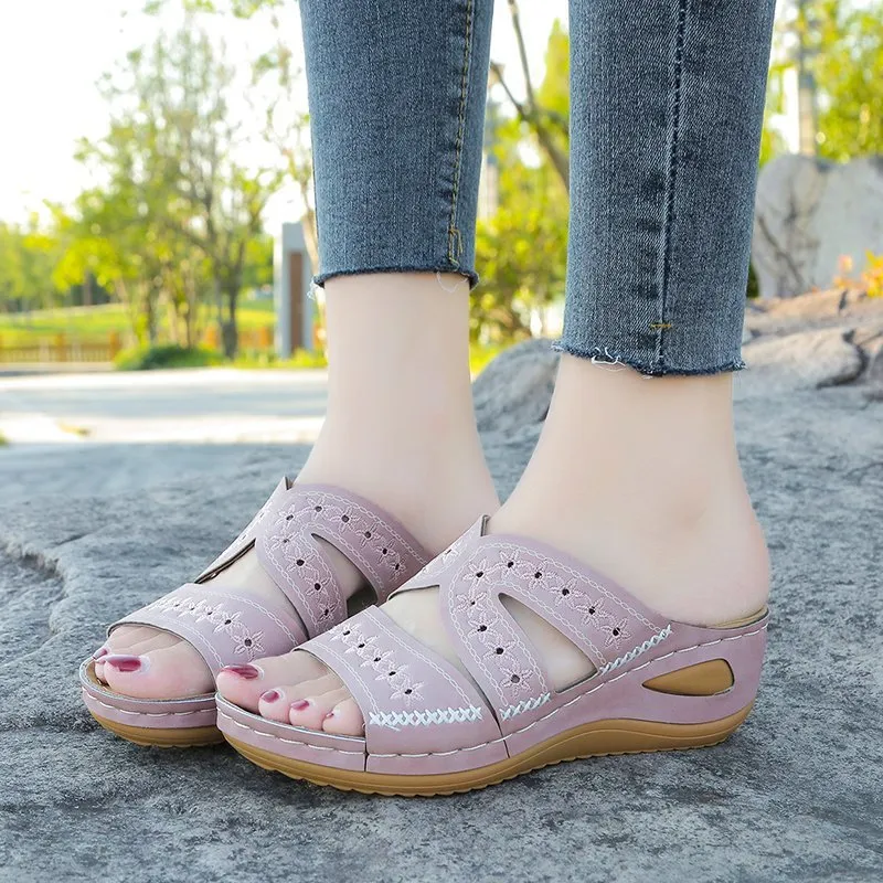 43-Yard Cool Slippers Women's Slope And Fish Mouth Thick-Sed Large-Size Shoes Multi-Color Optional Embroidery Cool Drag Woman HZ0115