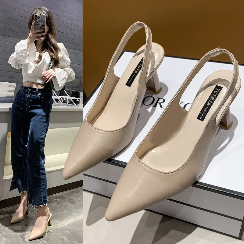 Nude High Heels Women Tip 2025 New Autumn After The White Leather Air Single Shoes Black Fine Summer Sandals HZ0115