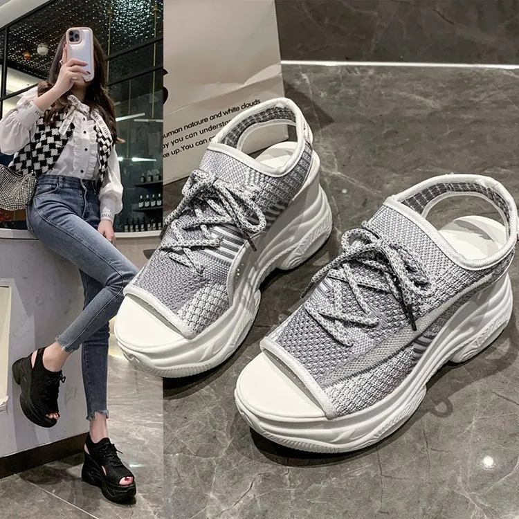 2025 Spring And Summer New Slope Hedley Women's Thick-Soled Flying Weaving With Fish Mouth Sports Sandals Fashion Casual Roman Shoes HZ0115