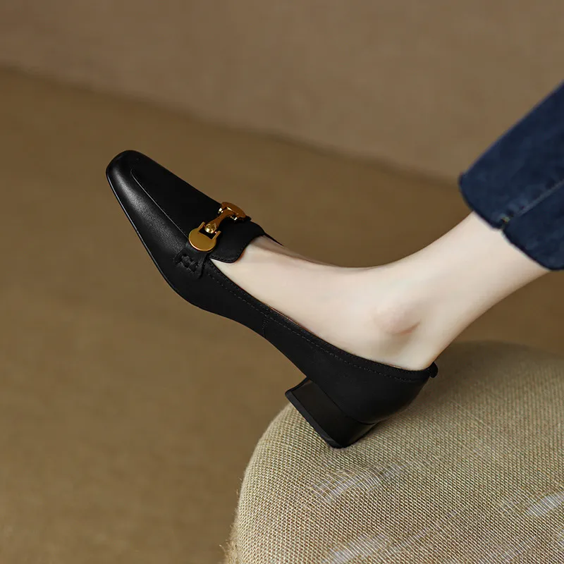 Retro Single Shoes Small Square Heel In The Heel Autumn New Ladies Soft Leather Shoes Women's Shoes HZ0115