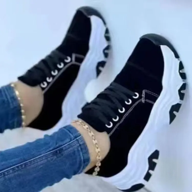 2025 New Thick-Soled Lace Sports Casual Shoes Women's Large Size Low-Top Single Shoes Women's Casual Shoes HZ0115