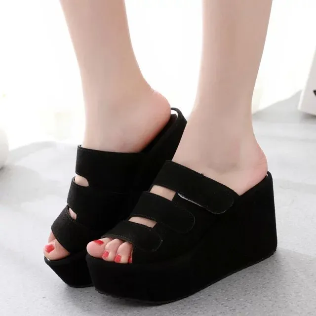 Fashion Slippers Large-Size Korean Version Of The Magic Sticker With Frosted Women's Slippers 2025 Spring And Summer Thick Bottom Slope And Cool Drag HZ0115