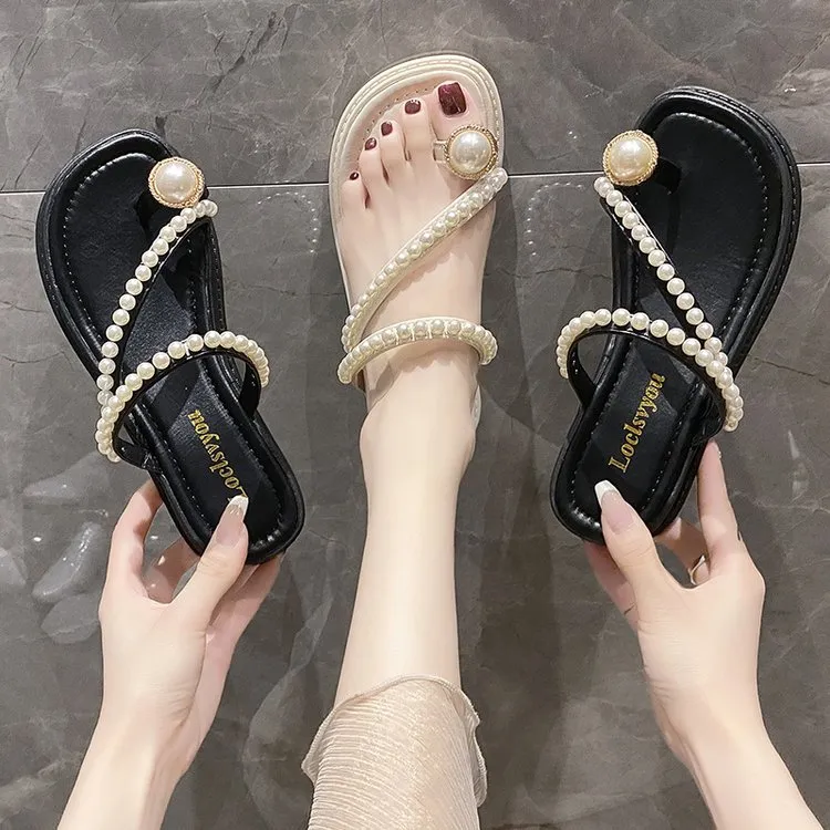 Cool Slippers Women 2025 Summer New Fairy Wind Pearl Cover Fashion Loose Cake Sandals HZ0115