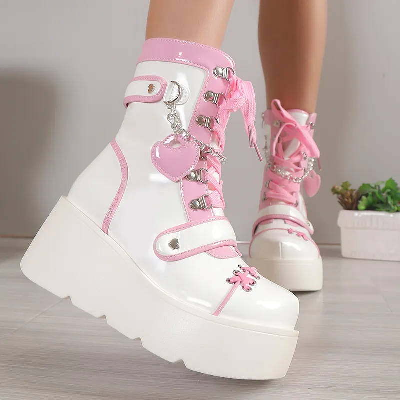 Demonia Thick Bottom Boots 2025 New Punk Locomotive Mid Boots Girl Cute Spice Girl Boots HZ0115