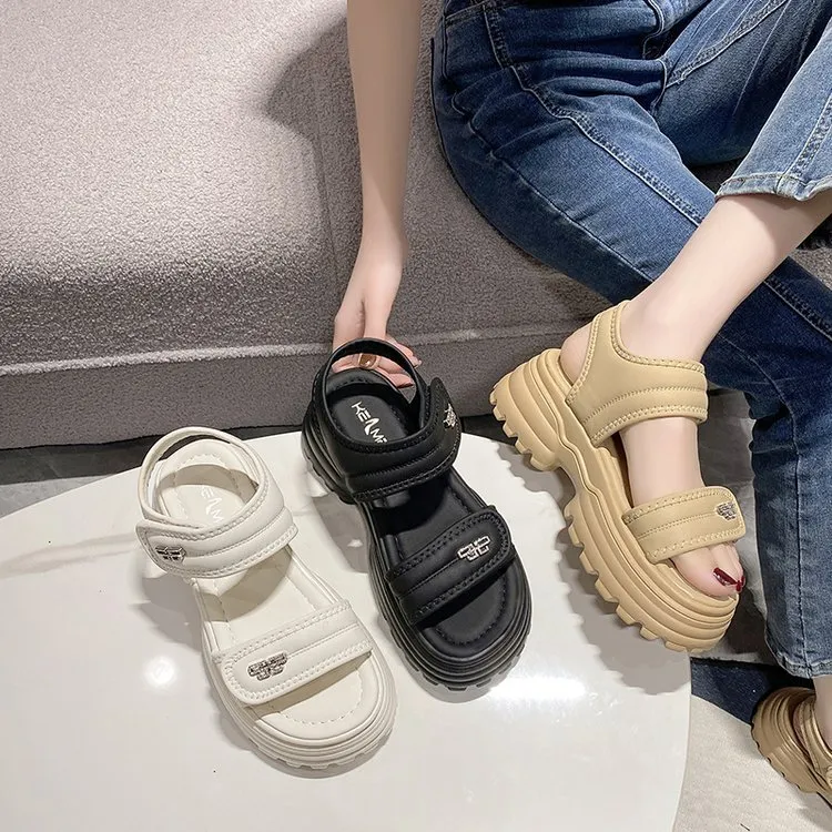 2025 Summer New Women's Thick-Soled Magic Sticky Fashion Casual Beach Sandals HZ0115