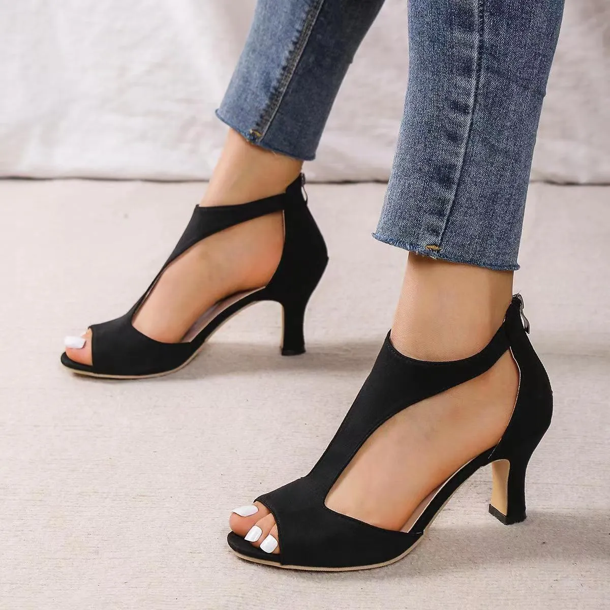 Simple Fashion After Zipper Bag And Fish-Mouthed Shoes Women's Summer Large Size Side-Shoe With Roman Sandals HZ0115