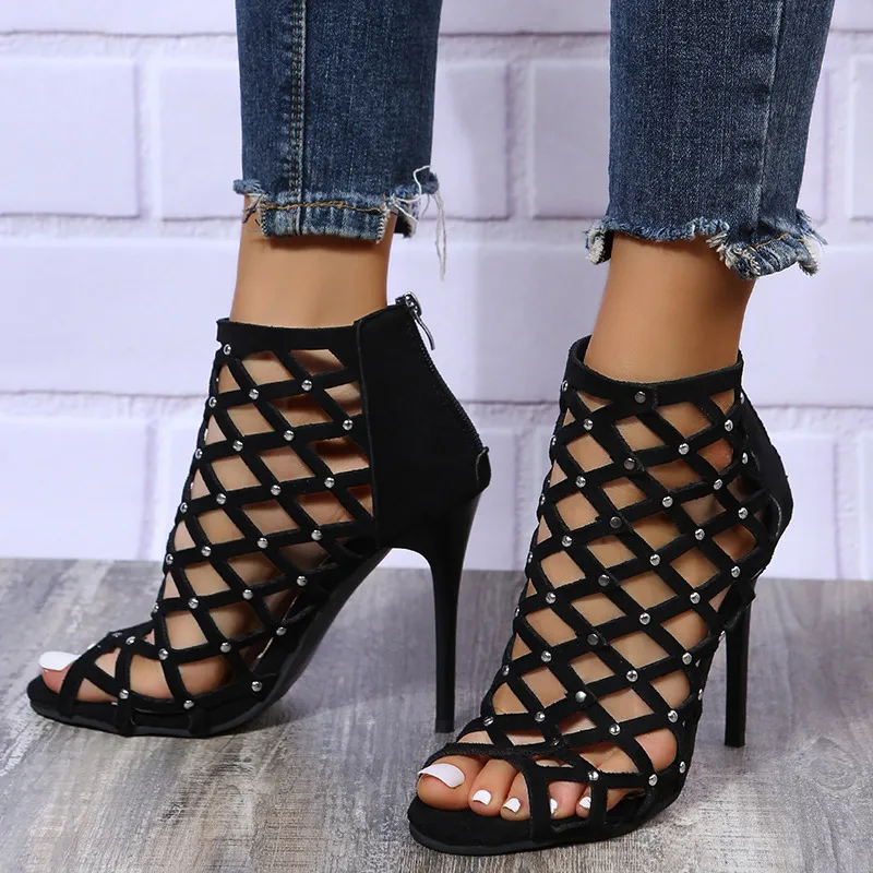 Summer High-Heeled Sandals Fashion Simple Comfortable Toe Sexy Hollow Daily Fine Heel Sandals HZ0115