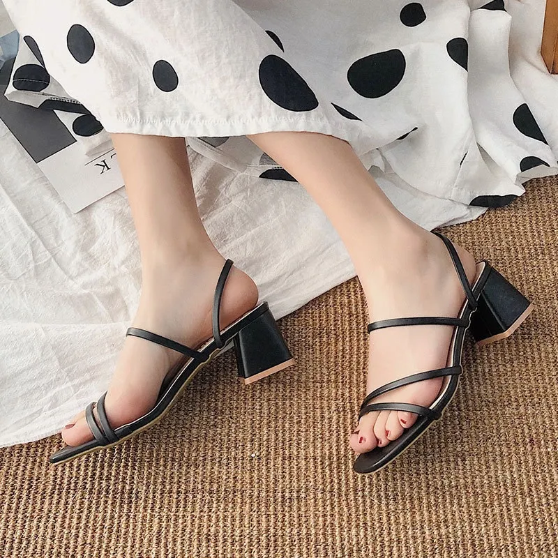 Black Fine Sandals Women's Fairy Wind 2025 New Medium Heded Women Wear Coarse Heel With Women's Shoes HZ0115