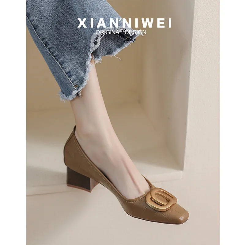 French Head High Heels Women 2025 Spring And Autumn New Professional Work Shoes Temperament Fairy Style Single Shoes Women Coarse HZ0115