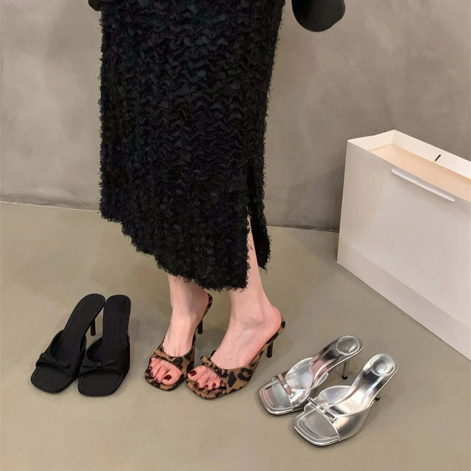 Small Leopard-Print High-Heeled Slippers Women's Shoes Fashion Wear 2025 New Summer Temperament French Cool Drag Sandals HZ0115