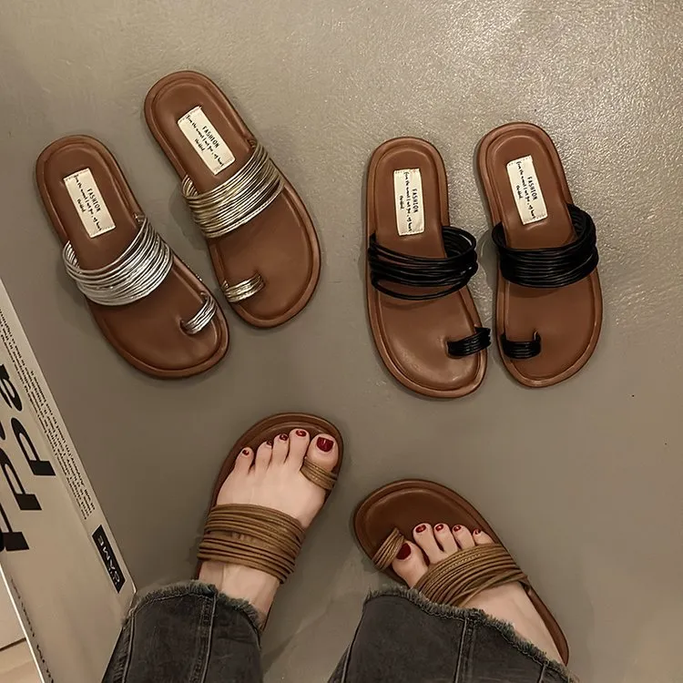 2025 Summer New French Toe Flat And Slippers Women's Fashion Wearing Casual Beach Cold Slippers HZ0115
