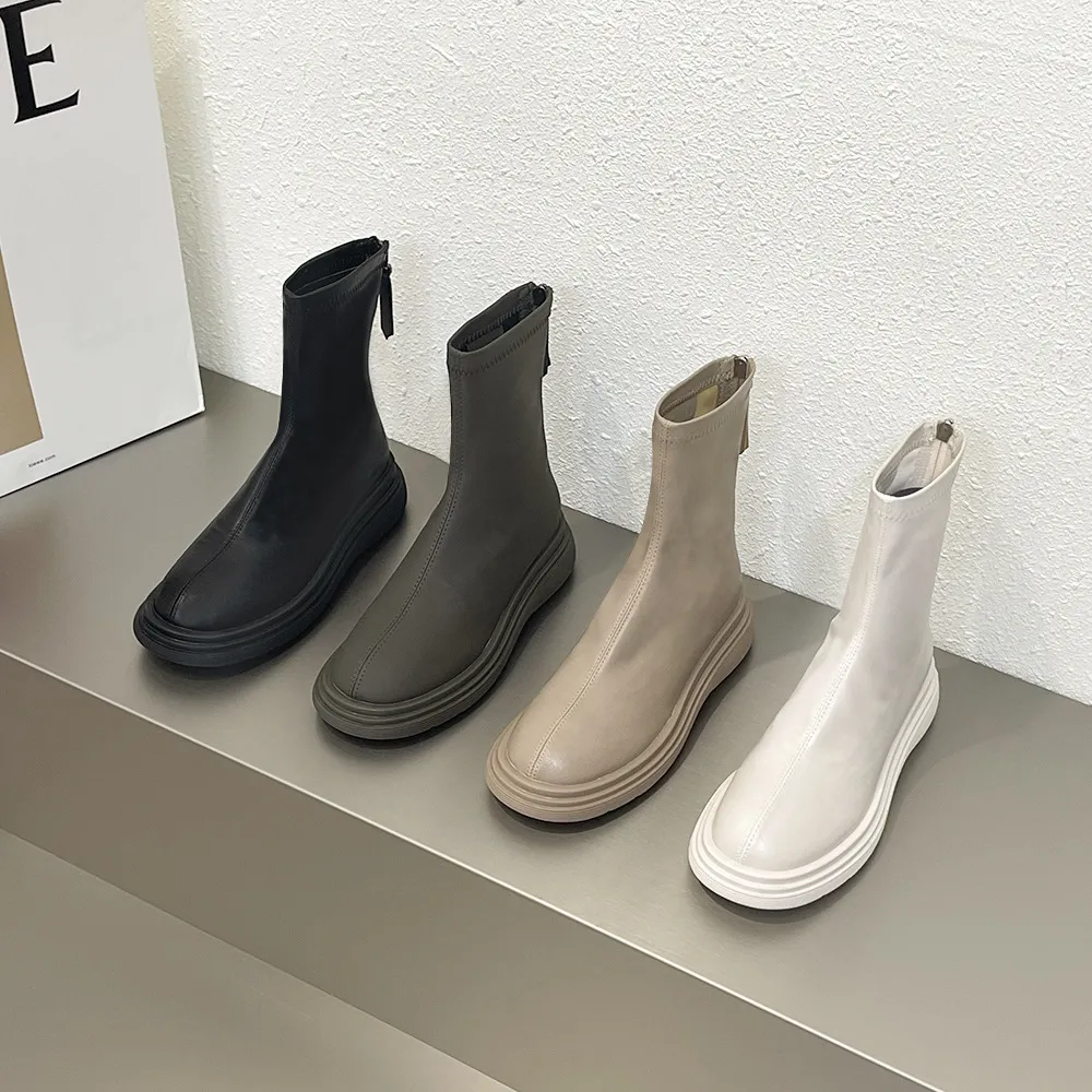 2025 Autumn And Winter New Thick-Bottomed Boots Children Martin Boots White Women's Shoes Skin Skinny Boots Women's Cotton Shoes Plus Velvet Women's Short Boots HZ0115