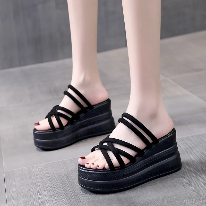 One Shoe Two Wearing Women's Sandals Slope Heel Thick-Soled Fairy Summer Comfortable Ultra-High Heel Slippers With Cool Drag Women Wear HZ0115