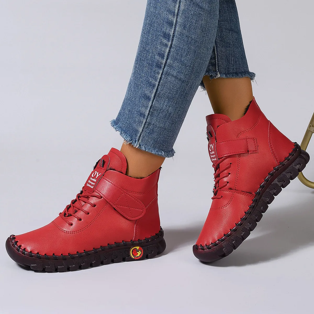 Exploding Women's Shoes Plus Velvet Warm High-Cotton Shoes Winter Hand-Sewn Mother Shoes Soft Bottom Flat Bottom HZ0115