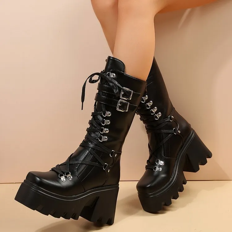Special For Martin Boots 2025 Autumn And Winter New Rivet Tie With Thick And Medium Boots Female Large Size Knight Boots HZ0115