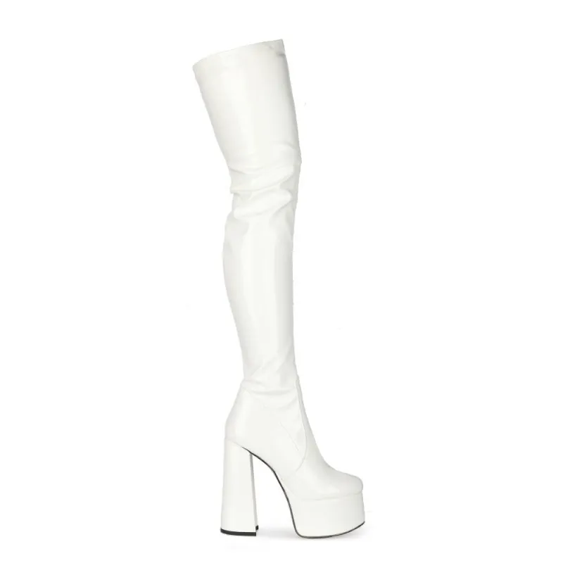 2025 Round Head Super High With Patent Skin Over Knee Thin Leg Lady Fashion Leather Boots Large Size Boots HZ0115