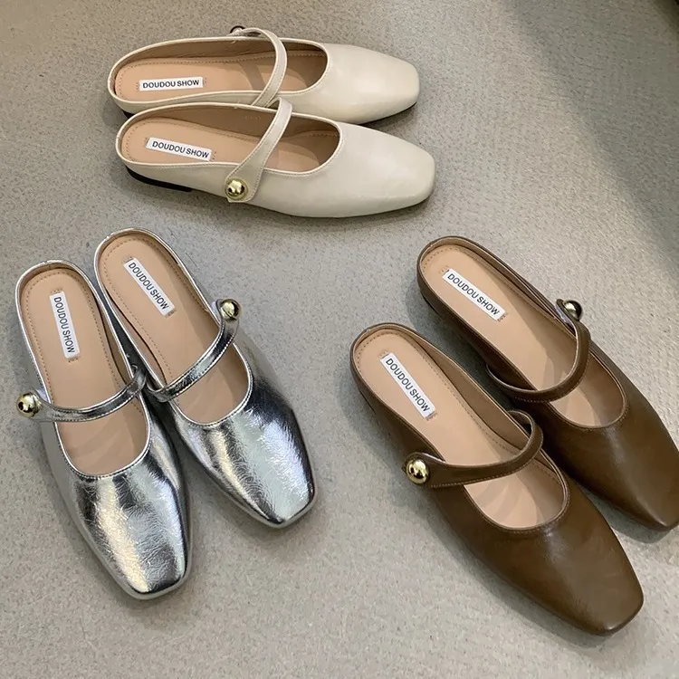 Fairy Wind Flat Bottom Bao Head Half Slippers Women Wear 2025 Spring New Pregnant Women Pedaling Small Fragrant Breeze Shoes Tide HZ0115