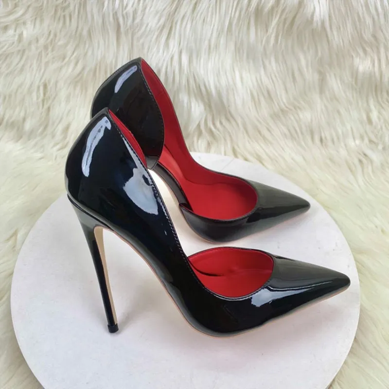 Side Air Red-Soled Black High-Heeled Women 2025 New Sexy Temperament Fine-Cut Sharp Leather Shallow Commuting Single Shoes HZ0115