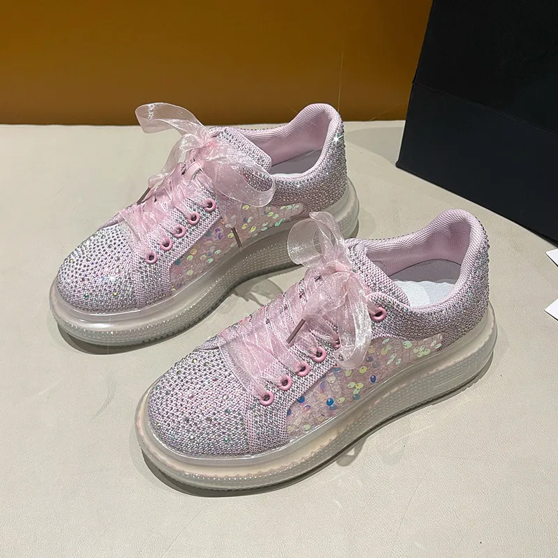 European Goods Light Luxury Sports Single Shoes Women 2025 New Fashion Full Star Hydrodiamonds Comfortable Breathable Leisure Board Shoes HZ0115